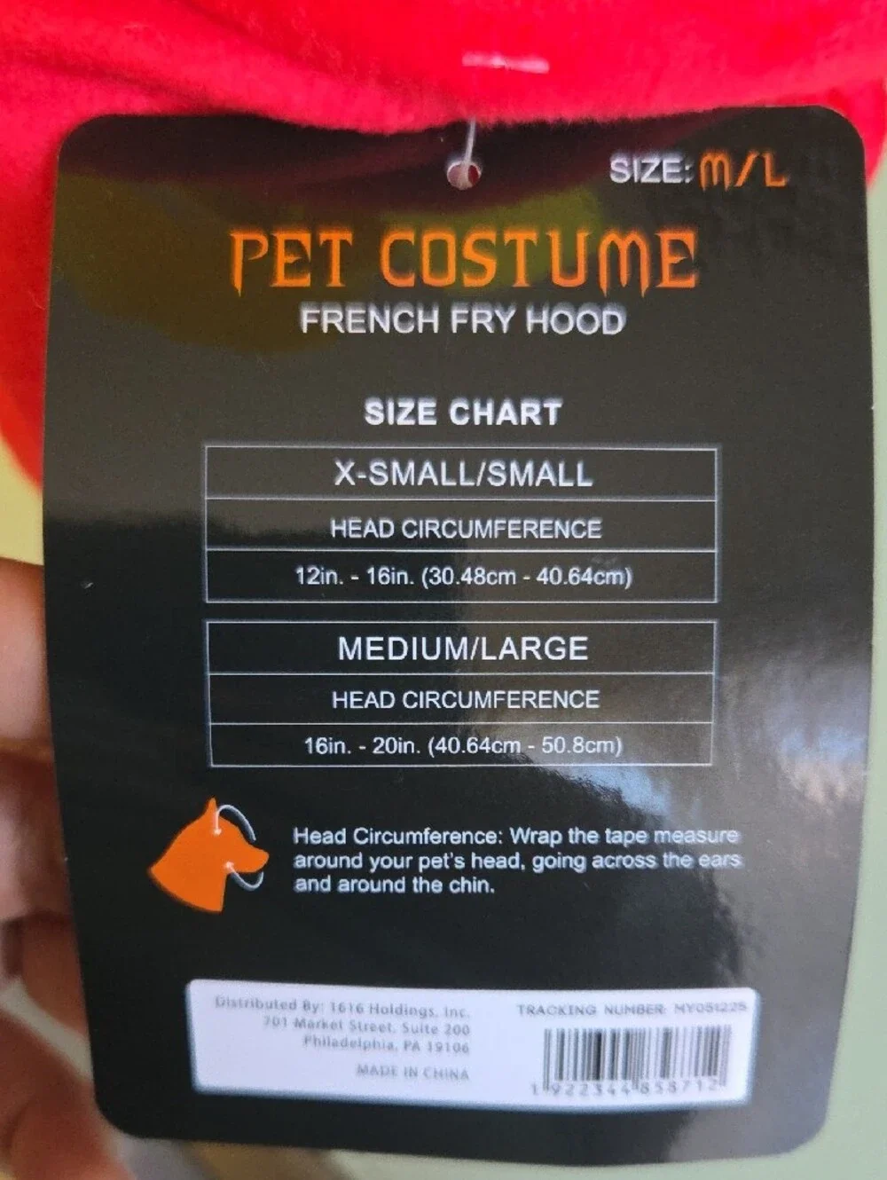 French Fry Hood Pet Costume - Red and Yellow-M/L